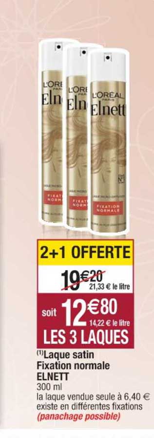 laque satin fixation normale elnett 2+1 offerte
