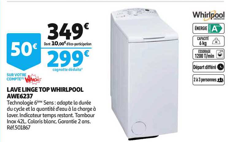 lave linge top whirlpool awe6237