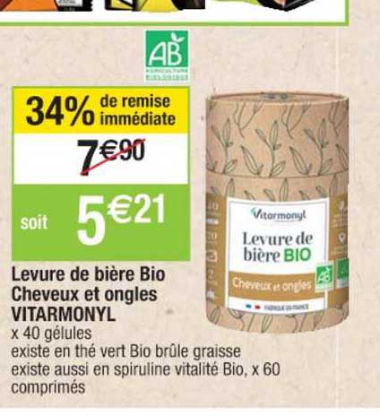 levure de bière bio cheveux et ongles vitarmonyl 34% remise immédiate