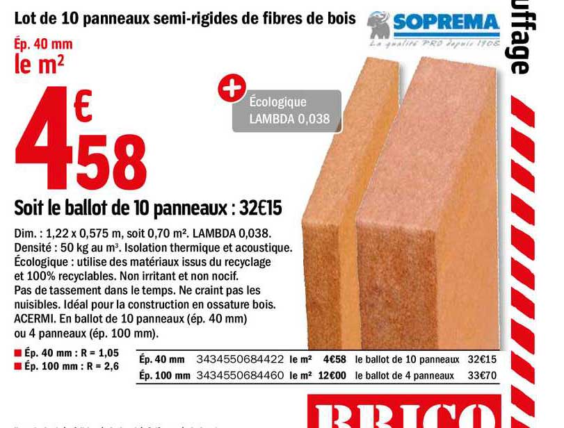 lot de 10 panneaux semi rigides de fibre de bois