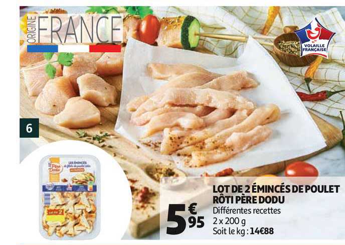 lot de 2 émincés de poulet rôti père dodu