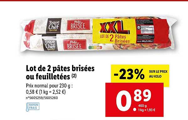 lot de 2 pâtes brisées ou feuilletées