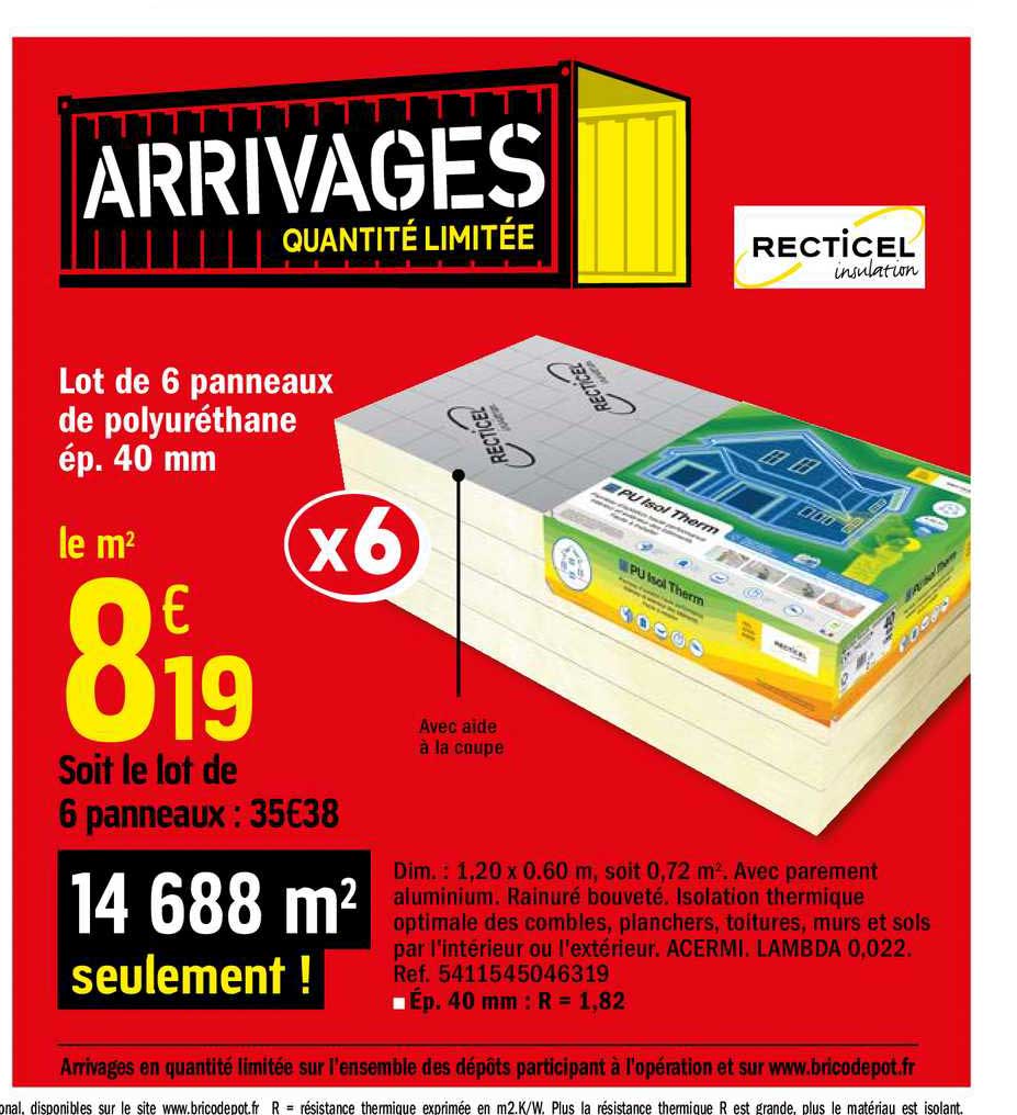 lot de 6 panneux de polyuréthane ép. 40mm