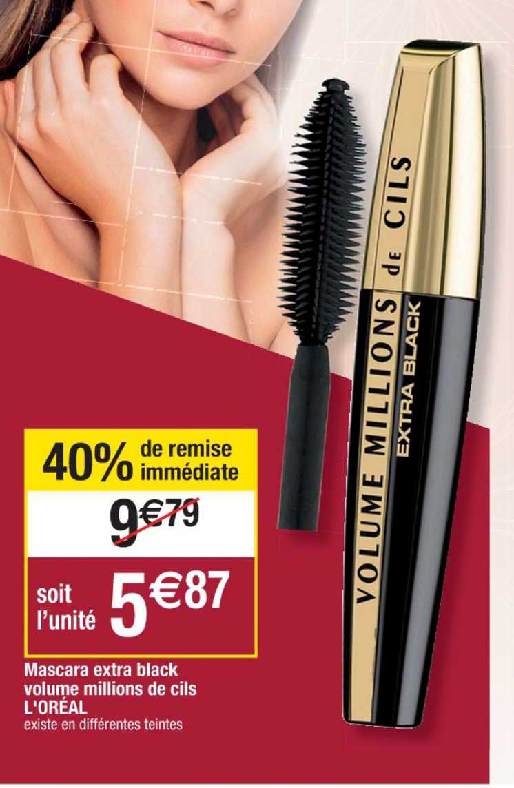mascara extra black volume millions de cils l'oréal 40% remise immédiate