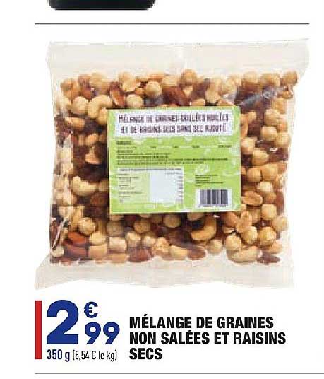 mélange de graines non salées et raisins secs
