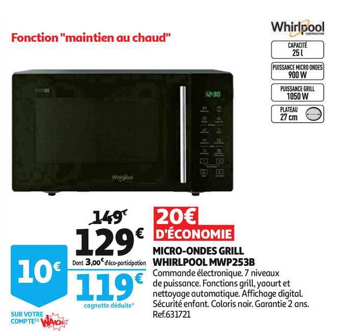 micro ondes grill whirlpool mwp253b