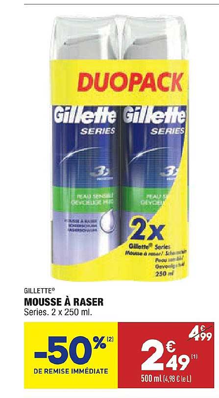 mousse à raser gillette -50% remise immédiate