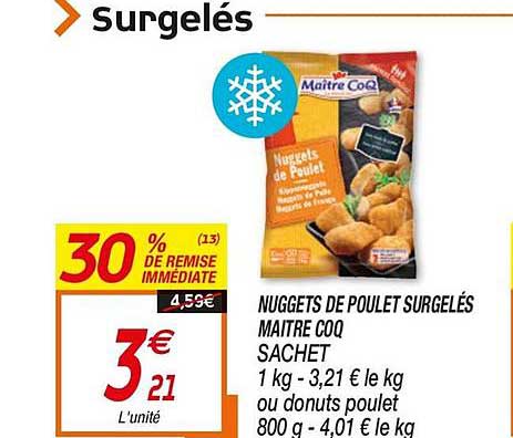 nuggets de poulet surgelés maître coq 30% remise immédiate