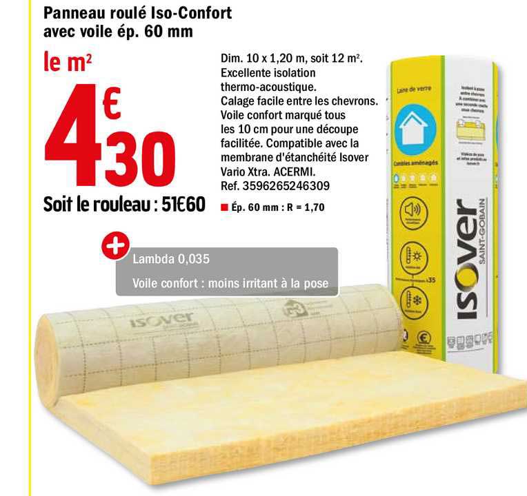 panneau roulé iso confort avec voile ép. 60 mn