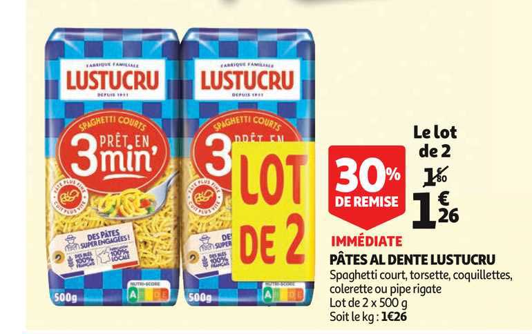 pâtes al dente lustucru 30% de remise immédiate