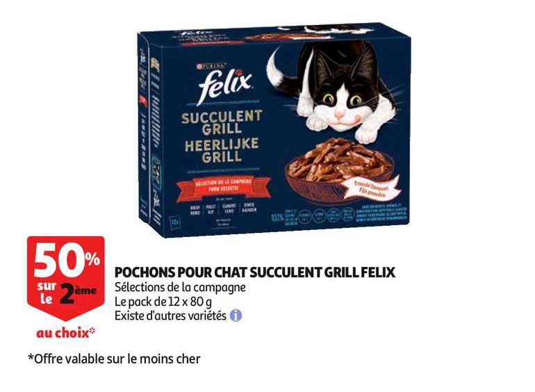 pochons pour chat succulent grill felix 50% sur le 2ème au choix