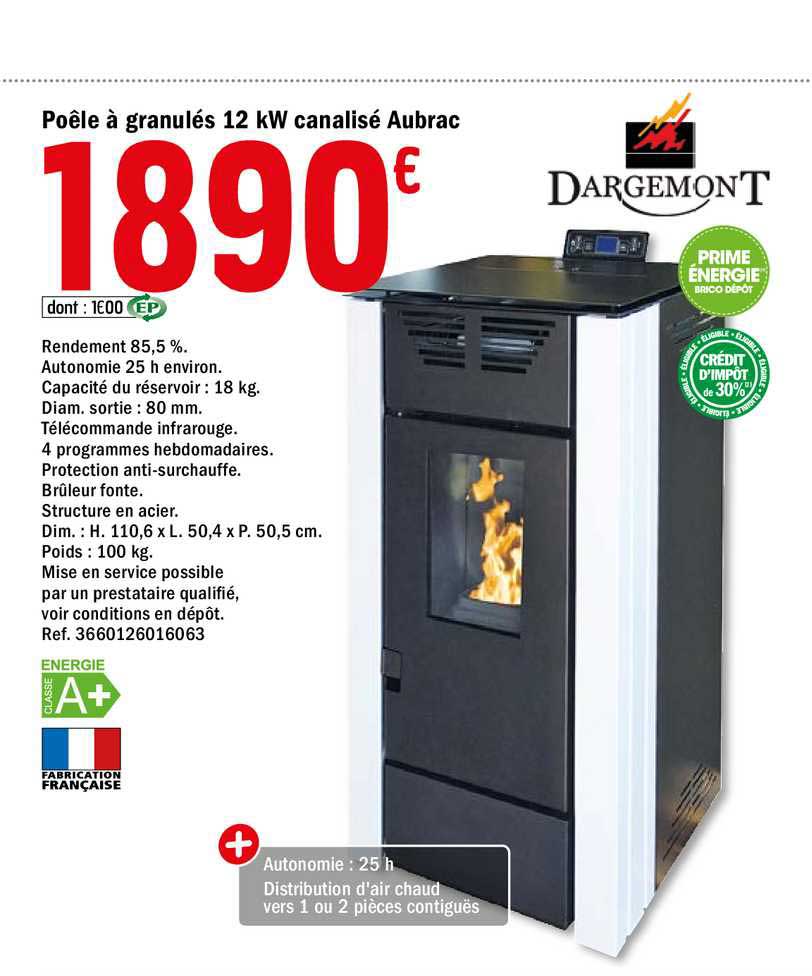 poêle à granulés 12 kw canalisé aubrac dargemont