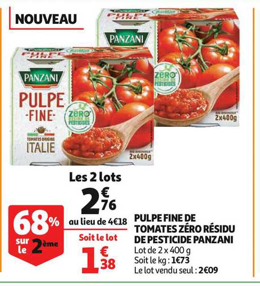 pulpe fine de tomates zéro résidu de pesticide panzani 68% sur le 2ème