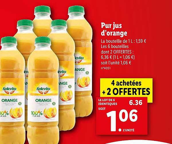 pur jus d'orange 4 achetées + 2 offertes