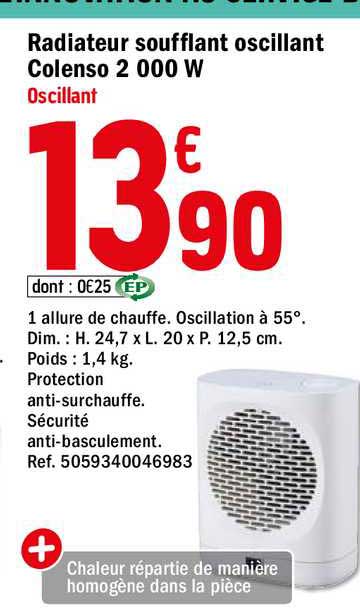 Radiateur Soufflant Oscillant Colenso 2 000 W