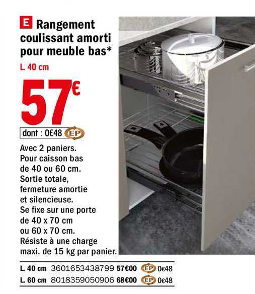 rangement coulissant amorti pour meuble bas