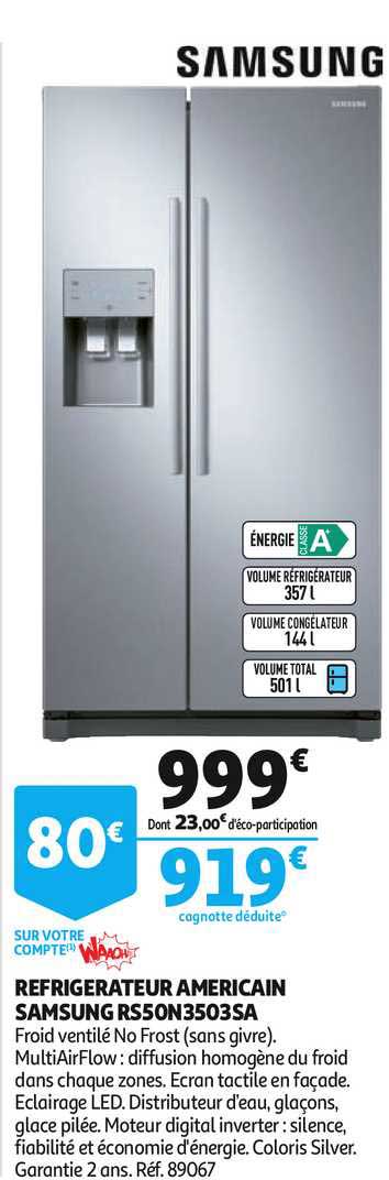 réfrigérateur american samsung rs50n3503sa