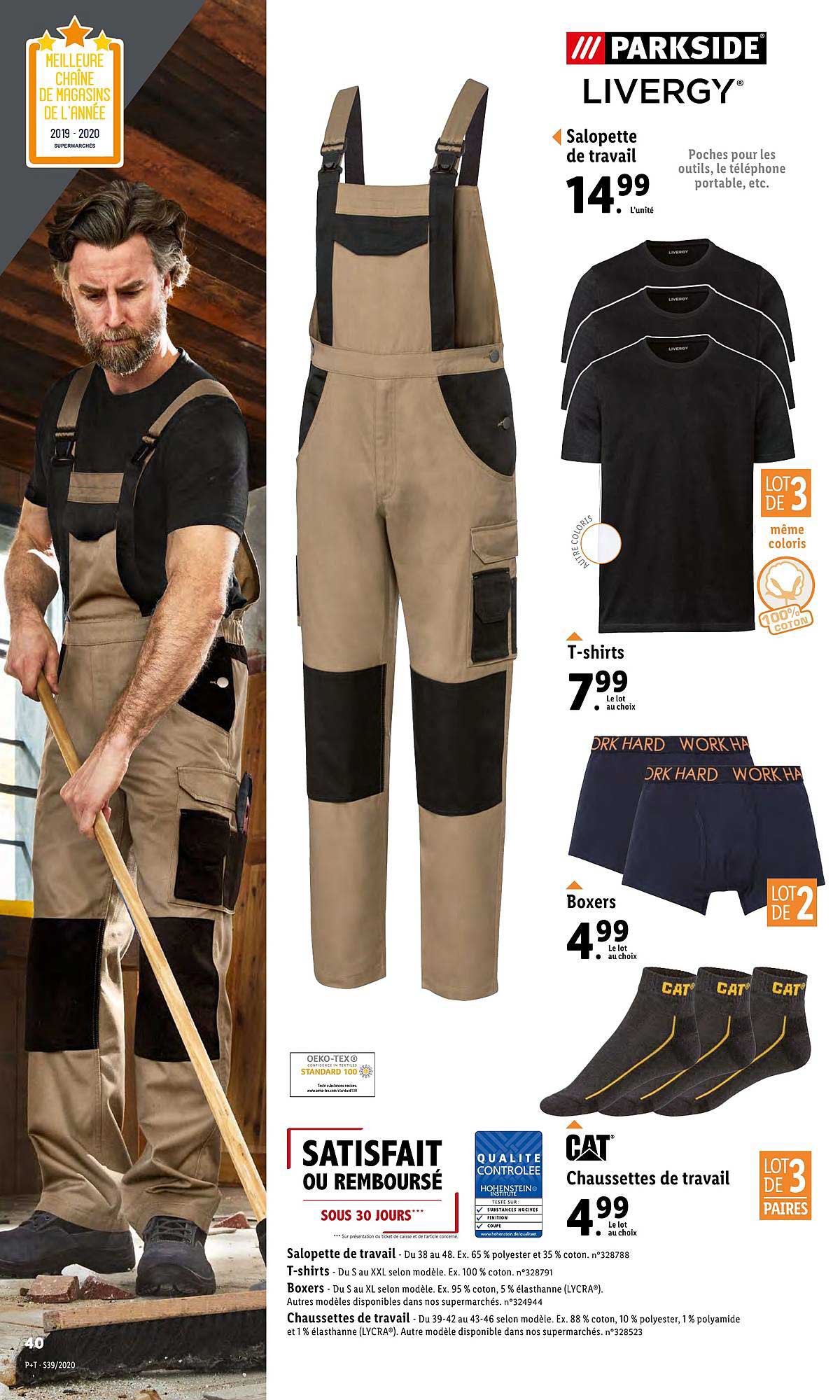 Salopette De Travail T Shirts Boxers Cat Chausettes De Travail Parkside Livergy