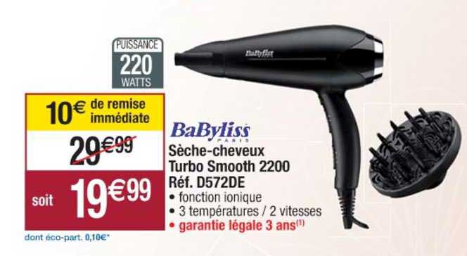 sèche cheveux turbo smooth 2200 réf. d572de babyliss paris