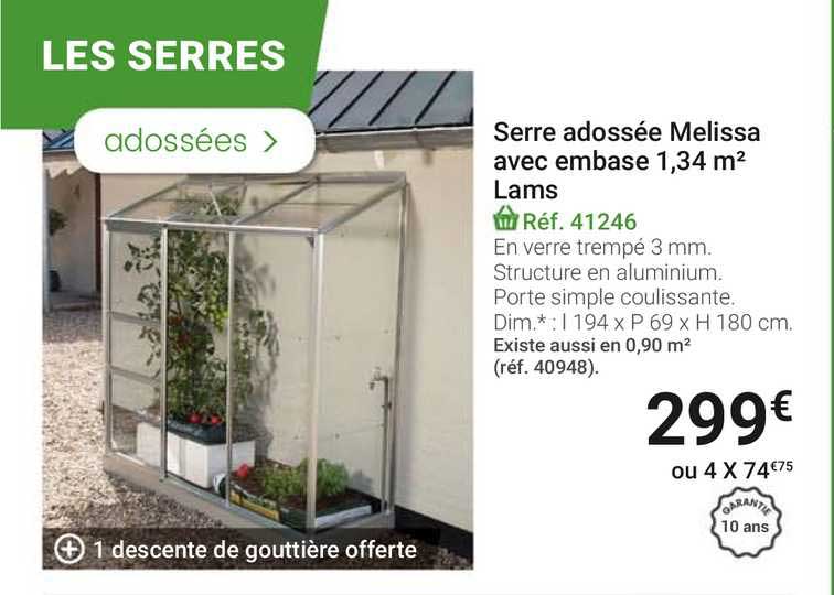 serre adossée melissa avec embase 1.34 m2 lams