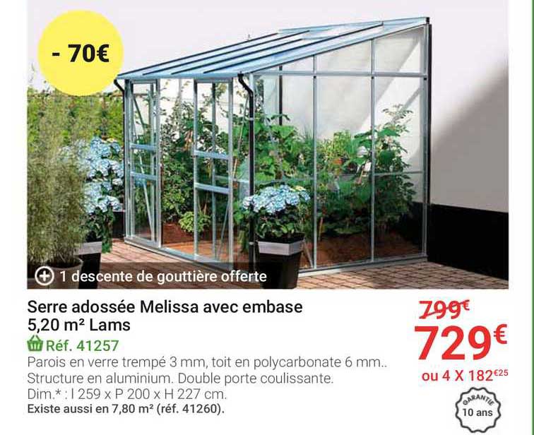 serre adossée melissa avec embase 5.20 m2 lams