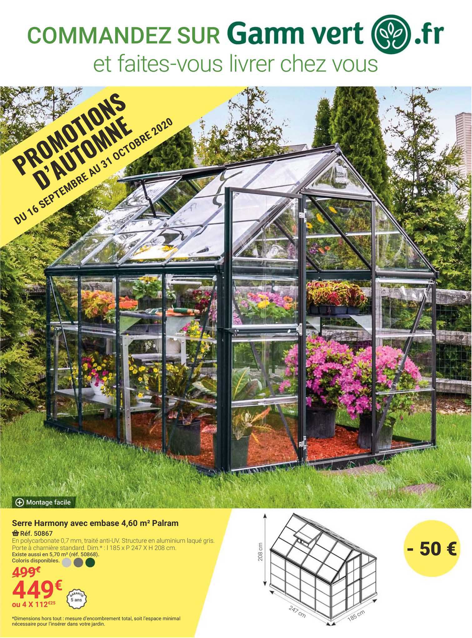 serre harmony avec embase 4.60 m2 palram