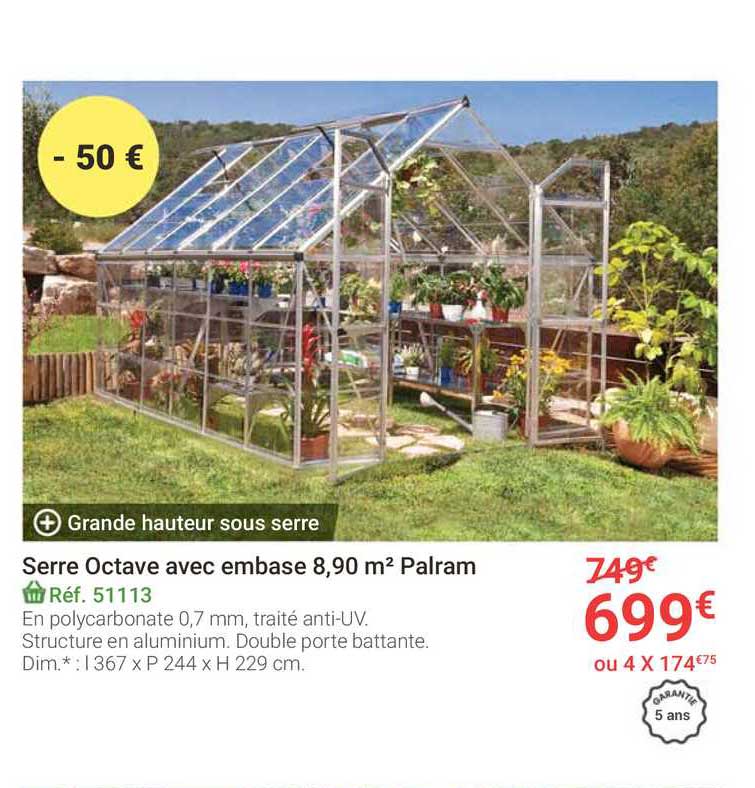 serre octave avec embase 8.90 m2 palram