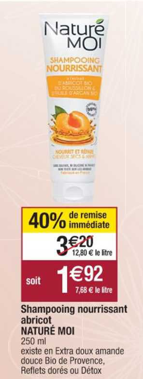 shampooing nourrissant abricot naturé moi 40% remise immédiate