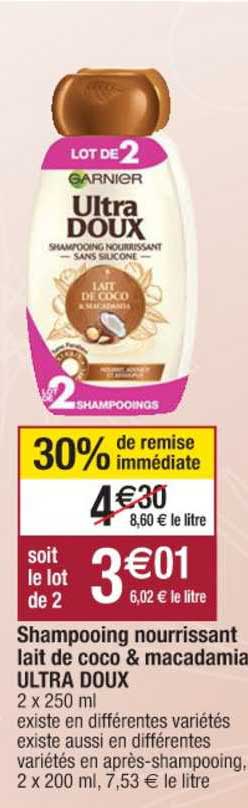 shampooing nourrissant lait de coco & macadamia utra doux 30% remise immédiate