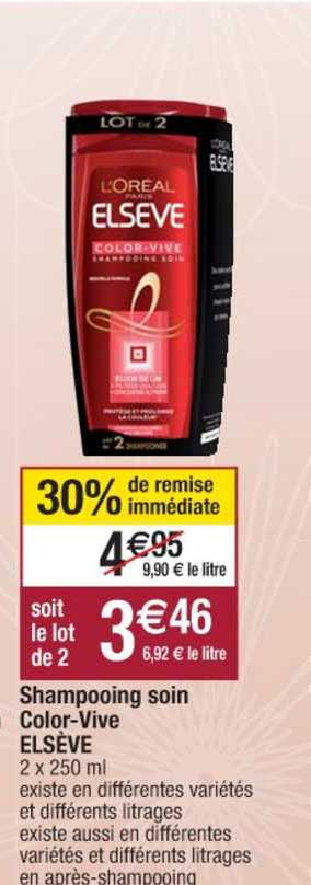 shampooing soin color vive elsève 30% remise immédiate