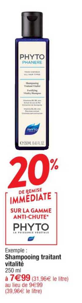 shampooing traitant vitalité phyto phanere 20% remise immédiate