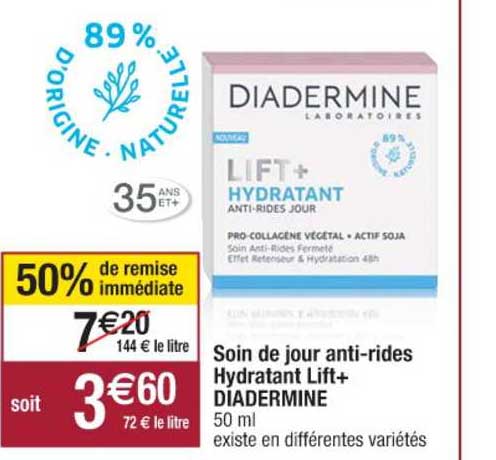 soin de jour anti rides hydratant lift+ diadermine 50% remise immédiate
