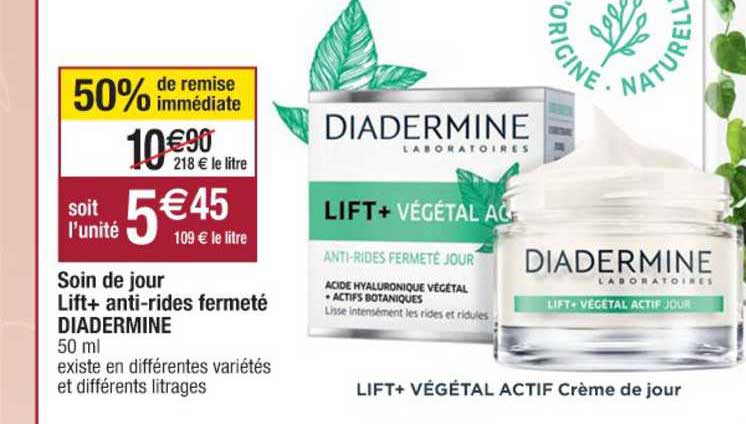 soin de jour lift+ anti rides fermeté diadermine 50% remise immédiate