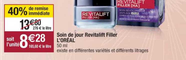 soin de jour revitalift filler l'oréal 40% remise immédiate