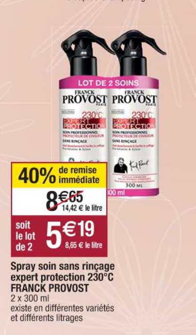 spray soins sans rinçage expert protection 230°c franck provost 40% remise immédiate