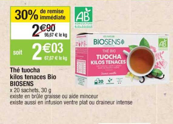 thé tuocha kilos tenaces bio biosens 30% remise immédiate