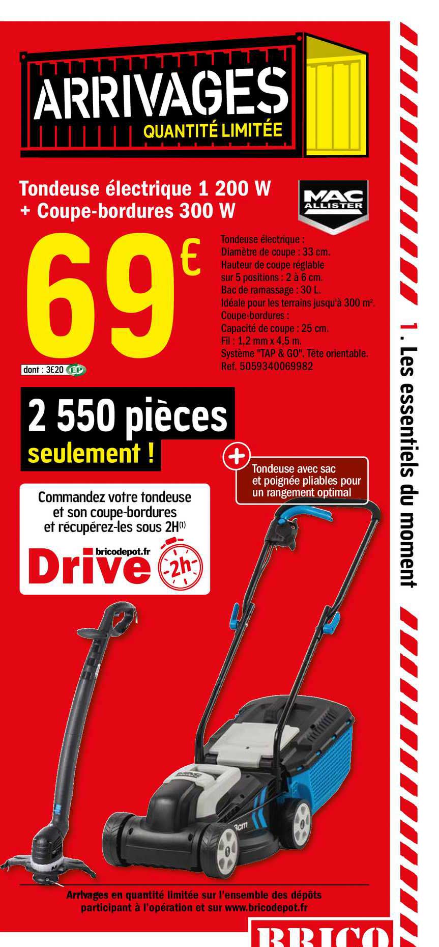 tondeuse électrique 1 200 w + coupe bordures 300 w