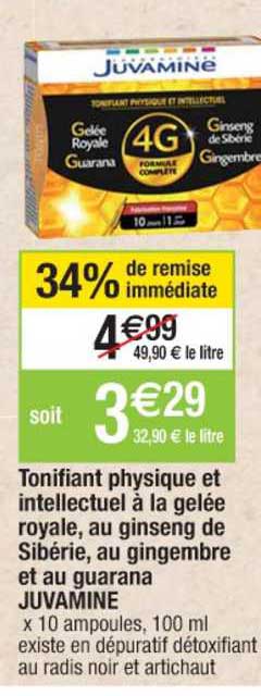 tonifiant physique et intellectuel à la gelée royale au ginseng de sibérie au gingembre et au guarana juvamine
