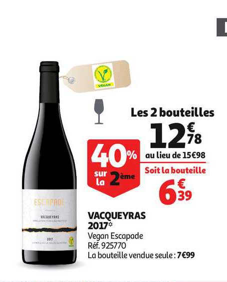 vacqueyras 2017 vegan escapade 40% sur la 2ème