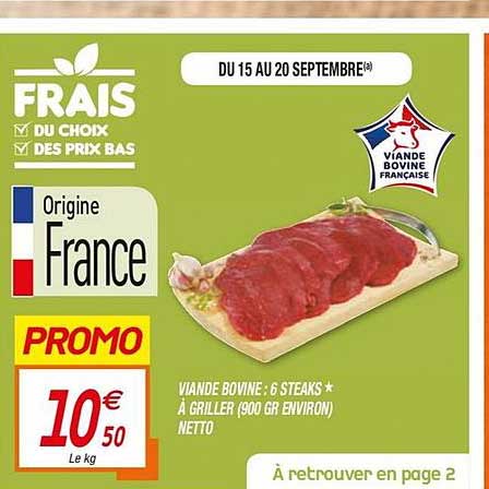 Viande Bovine 6 Steaks à Griller 900 G Environ Netto