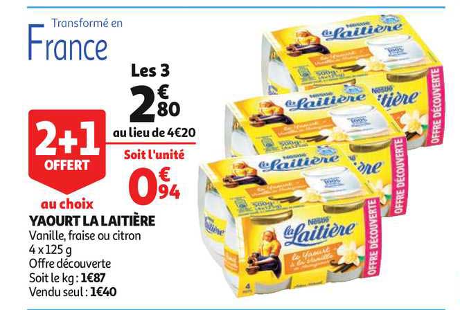 Yaourt La Laitière 2+1 Offert Au Choix