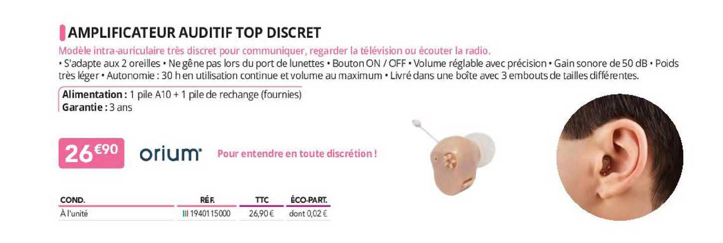 amplificateur auditif top discret orium