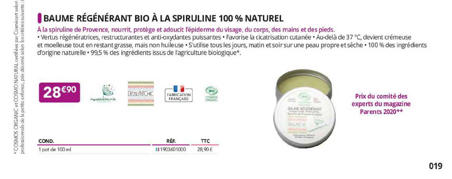 baume régénérant bio à la spiruline 100% naturel