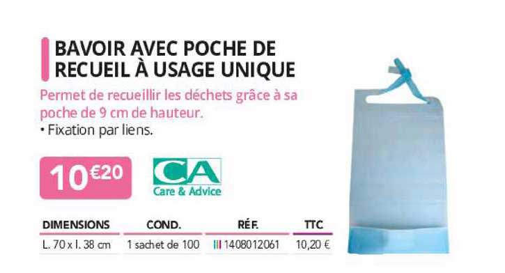 bavoir avec poche de recueil à usage unique care & advice