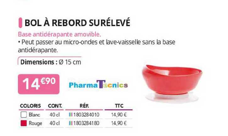 bol à rebord surélevé pharma tecnics
