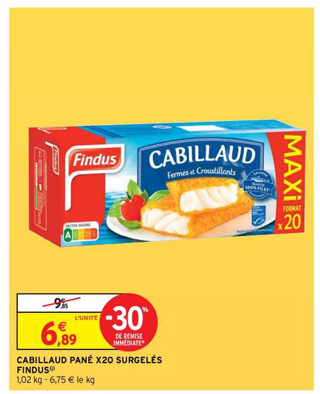 cabillaud pané x20 surgelés findus