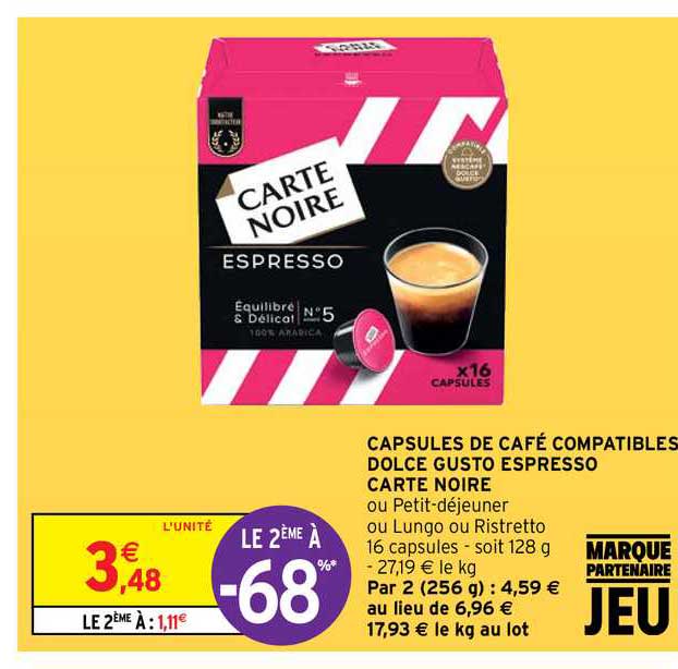capsules de café compatibles dolce gusto espresso carte noire