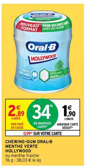 chewing-gum oral-b menthe verte hollywood