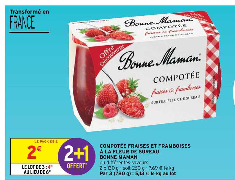 compotée fraises et framboises à la fleur de sureau bonne maman