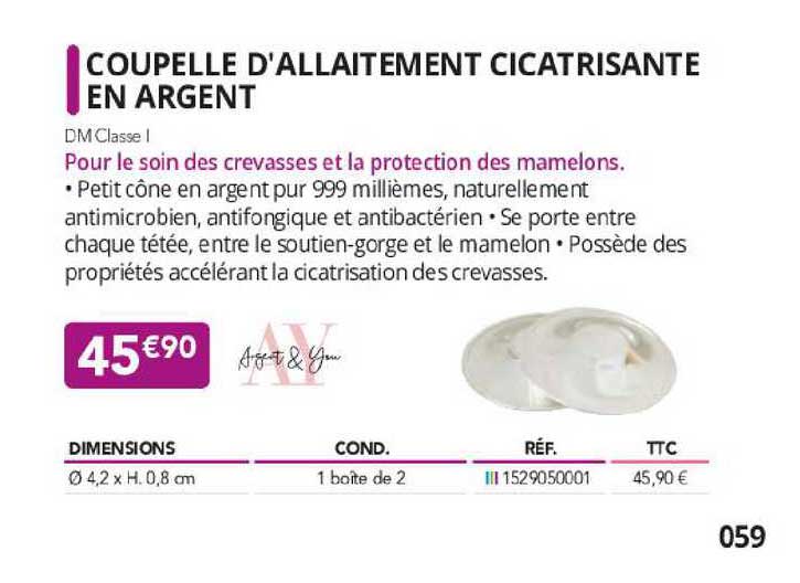 coupelle d'allaitement cicatrisante en argent